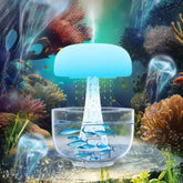 Glowing mushroom-shaped jellyfish ultrasonic raindrop humidifier with fish in glass base